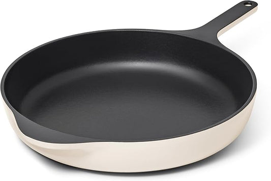 Caraway Cast Iron Skillet - 12??Enameled Cast Iron Pan With 3 Layer Enamel Coating - No Seasoning Required - Compatible With All Stovetops - Free From Forever Chemicals - Cream