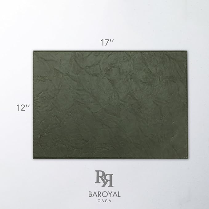 Baroyal Faux Leather Placemats Set of 4 Vinyl Washable Wipeable Table Mats for Kitchen Dining Table Heat Resistant Waterproof Indoor/Outdoor Placemats Non-Slip Easy Clean Place Mats (Olive Green)