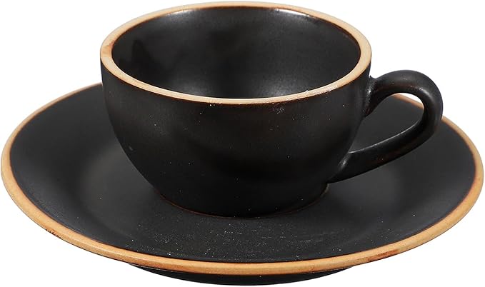 uxcell Handmade Vintage Espresso Cups, 3 oz Coffee Cups and Saucers Ceramic Tea Cup with Handle Dishwasher and Microwave Safe for Latte Cappuccino Milk Office Home Gifts, Morandi Black