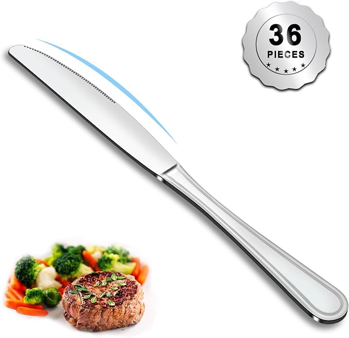 Dinner Knives Set of 36, 9??Butter Knives with Pretty Line Handle, Food Grade Stainless Steel Table Knife, Dishwasher Safe & Mirror Polished