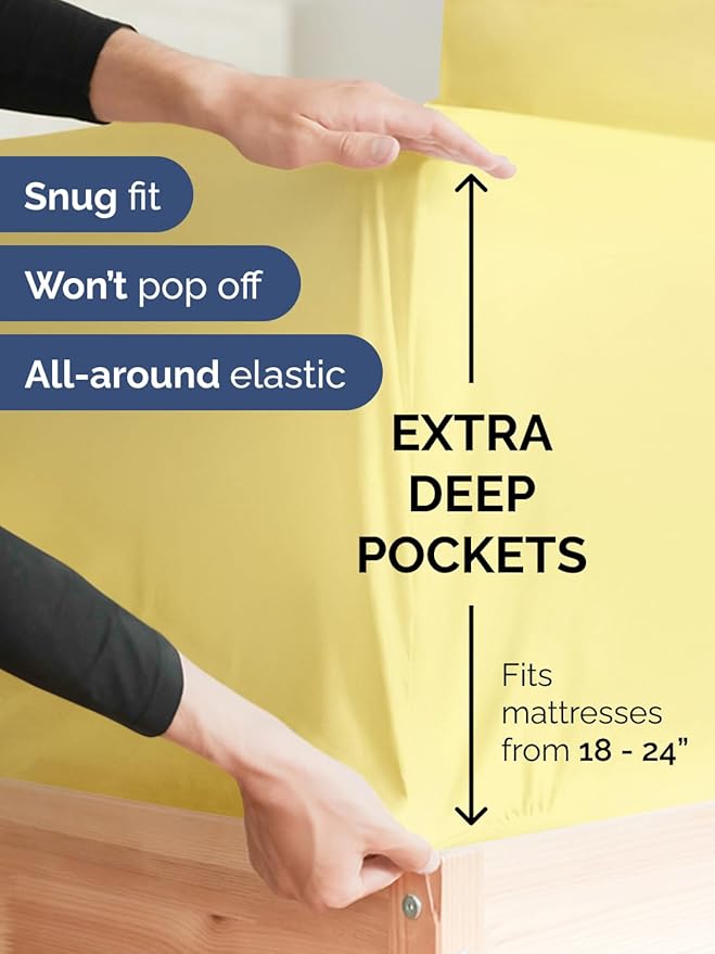 Extra Deep Pocket Full Sheets - 4 Piece Breathable & Cooling Bed Sheets - Hotel Luxury Bed Sheet Set - Soft, Wrinkle Free & Comfy - Easily Fits Extra Deep Mattresses - Deep Pocket Yellow Sheets Set