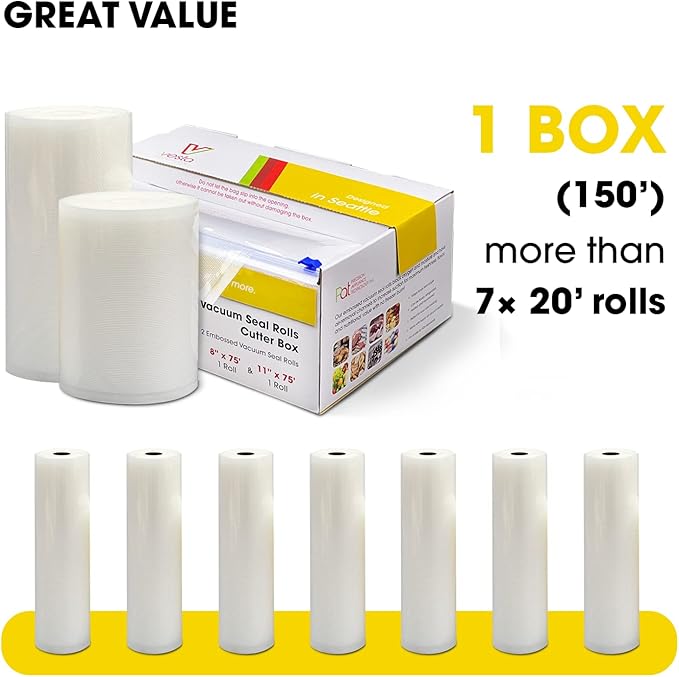 6" x 150' Vacuum Sealer Bags for Food Saver, with Cutter Dispenser, Commercial Grade Vacuum Sealer Rolls for Custom Sizing, BPA-Free, Ideal for Sous Vide Cooking, Meal Prep and Storage