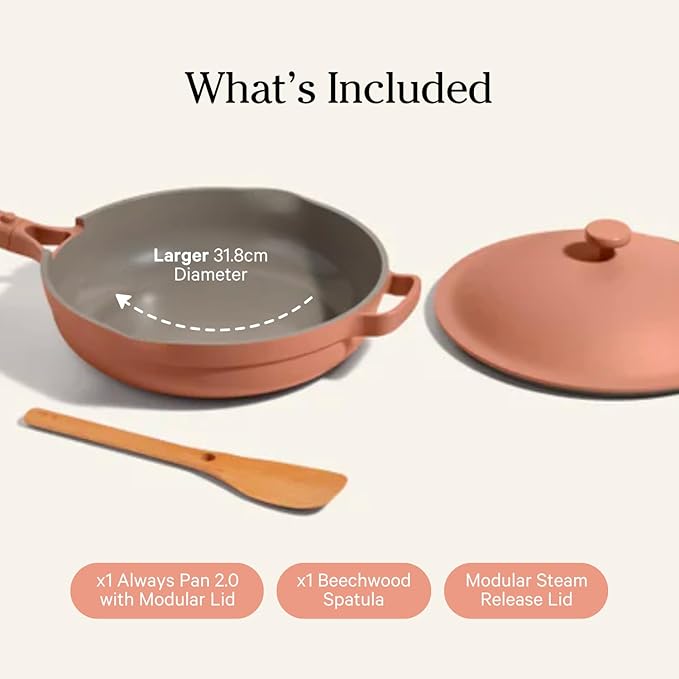 Our Place Large Always Pan | 12.5" Ceramic Pan with Modular Lid & Beechwood Spatula | Patented 10-in-1 Nonstick, Non-Toxic Cookware Made Without PFAS | Induction & Oven-Safe up to 450째F | Spice