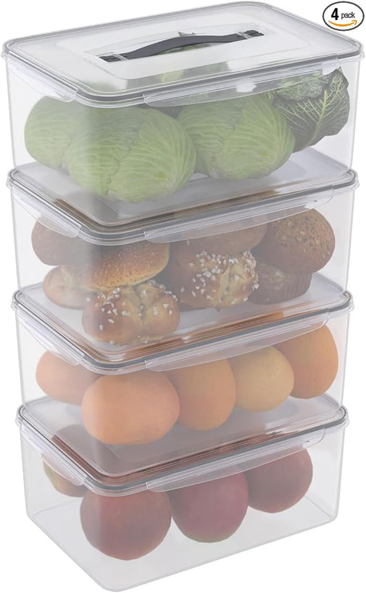 4 Packs 15 Quarts Large Rectangular Fresh Food Storage Containers, Clear Fresh Food Storage Box with Lid and Handle, Plastic Airtight Freezer Container