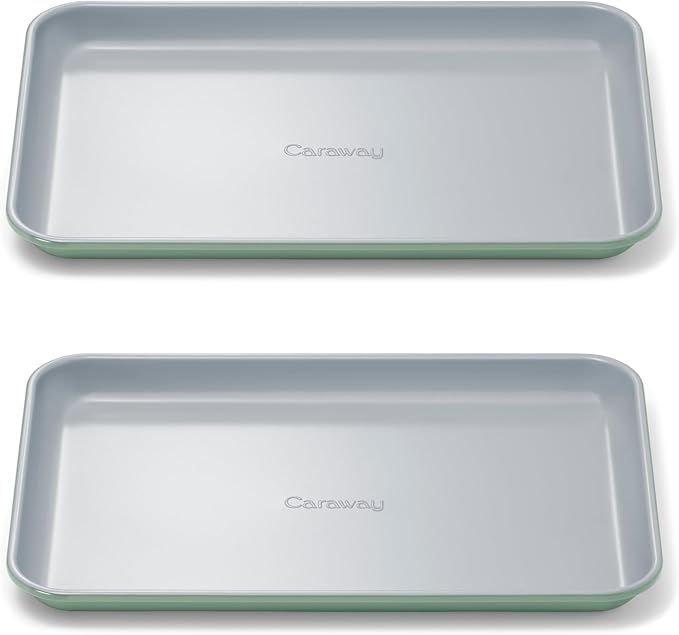 Caraway Nonstick Ceramic Small Baking Sheet Duo (9x13?? ??Non-Toxic, PTFE & PFOA Free ??Oven Safe ??Aluminized Steel Core ??Mini Sheet Pan for Baking, Roasting & More - Sage