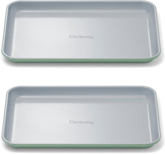 Caraway Nonstick Ceramic Small Baking Sheet Duo (9x13?? ??Non-Toxic, PTFE & PFOA Free ??Oven Safe ??Aluminized Steel Core ??Mini Sheet Pan for Baking, Roasting & More - Sage