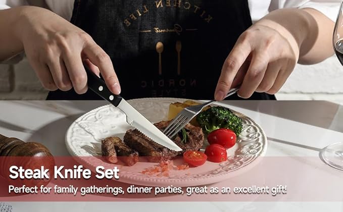Steak Knives, Steak Knife Set of 6, German Stainless Steel Steak Knife Serrated