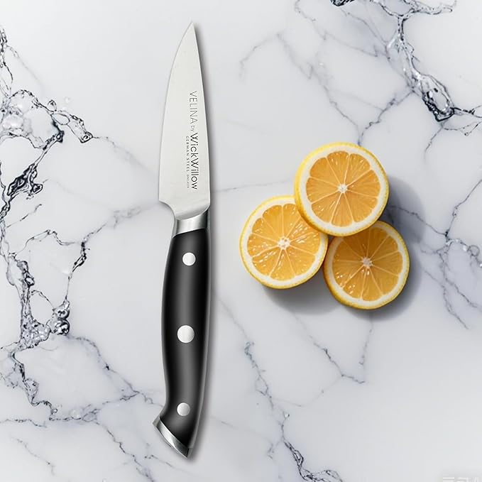 3.5" Paring Knife ??Razor Sharp German Steel DIN1.4116 ??Precision Fruit & Vegetable Knife for Peeling & Trimming ??Full Tang & Ergonomic Handle ??Gift Box ??Velina Series