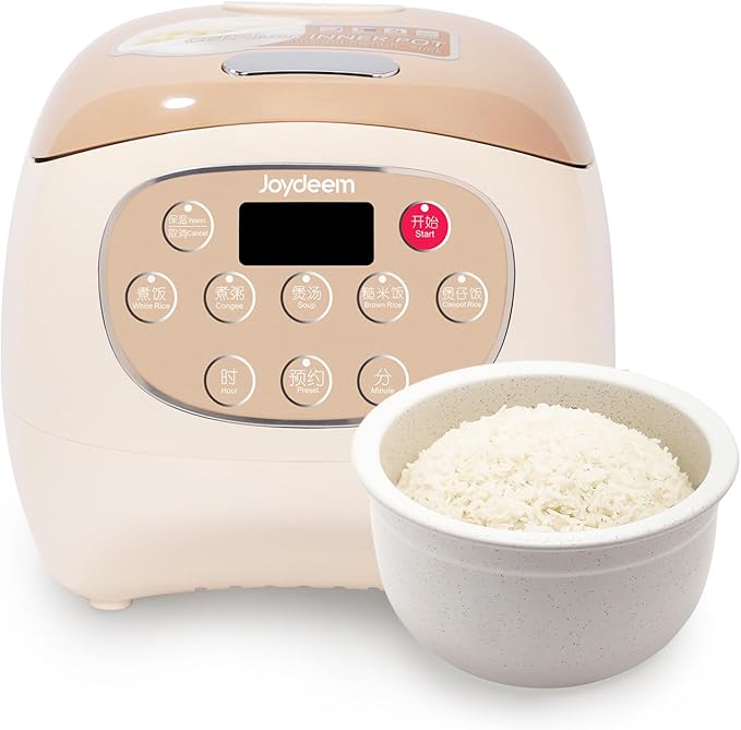 Joydeem Mini Ceramic Rice Cooker, 2.5 Cups Uncooked Rice Cookers with Pure Ceramic Inner Pot, Healthy & PFOA Free, 1.2L/1.3 qt, DFB-C120