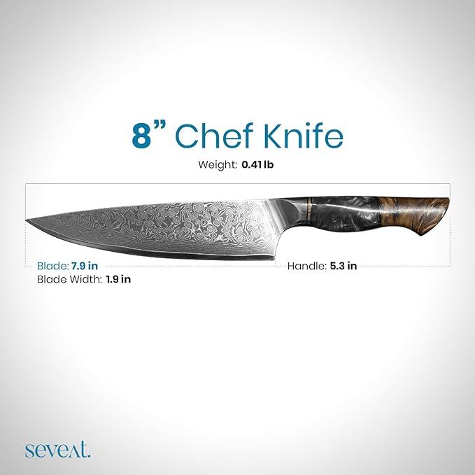 Damascus Kitchen Knife, 67-Layer Damascus Steel, 13??Professional Chef Knife Set for Kitchen, Ergonomic Wood & Resin Handle in Gift Box, Ideal for Gifting (Black, 1 piece)