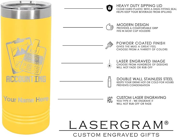 LaserGram 22oz Vacuum Insulated Skinny Tumbler, Gardening, Personalized Engraving Included (Yellow)
