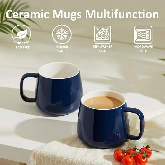 Teocera 16oz Ceramic Coffee Mugs Set of 4 ??Stackable Latte Cups, Microwave, Dishwasher & Oven Safe ??Ideal for Coffee, Cappuccino, Hot Chocolate, Housewarming Gifts, Dark Blue
