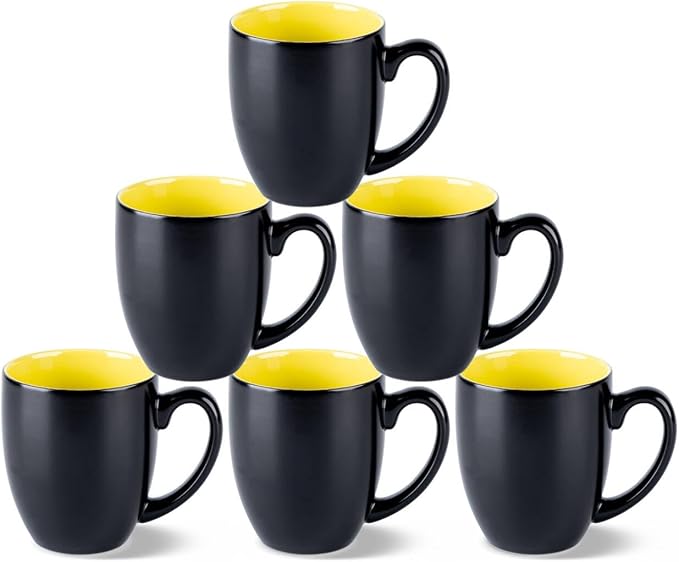 GBhome 16oz Coffee Mugs Set of 6, Large Ceramic Coffee Mugs for Man, Woman, Dad, Mom, Modern Coffee Mugs Set with handle for Tea/Latte/Cappuccino/Milk/Cocoa. Dishwasher&Microwave Safe,Yellow