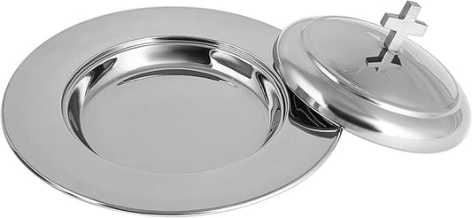 Communion Ware Holy Stacking Bread Plate With A Lid - Stainless Steel (Mirror/Silver)