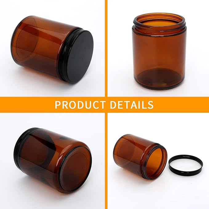 QAPPDA 8oz Amber Candle Jars Set of 30,Round Glass Jars with Black Lids,Empty 250ml Glass Candle Making Jar Bulk Thick Small Food Storage Jar for Spice,Candy,Powder