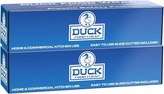 Duck Food Safety Film, 18 inch x 2000ft Plastic Wrap, Commercial Grade, Great for Sealing and Storage, Used for Food Service Industry, Easy to Use Slide Cutter for Clean Cut Use (2 Box)