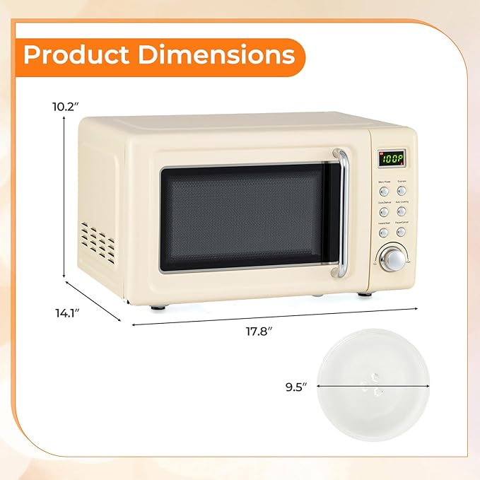 ARLIME Retro Microwave 0.7Cu.ft, 700 Watt Countertop Microwave with 5 Micro Power Defrost & Auto Cooking Function, LED Display, Child Lock, Small Microwave for Kitchen, RV, Dorm, Cream White