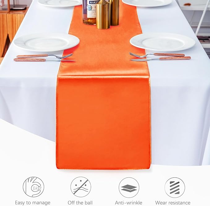 JEVIX 20 Pack Satin Table Runner 12 X 108 Inch Silk Table Runner for Party,Wedding, Birthday, Banquets,Decoration(Orange)