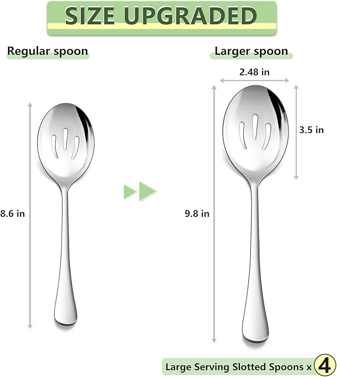 E-far Large Serving Slotted Spoons Set of 4, 9.8 Inch Stainless Steel Serving Utensils Set, Big Buffet Spoons for Party Catering Wedding Kitchen Restaurant, Dishwasher Safe
