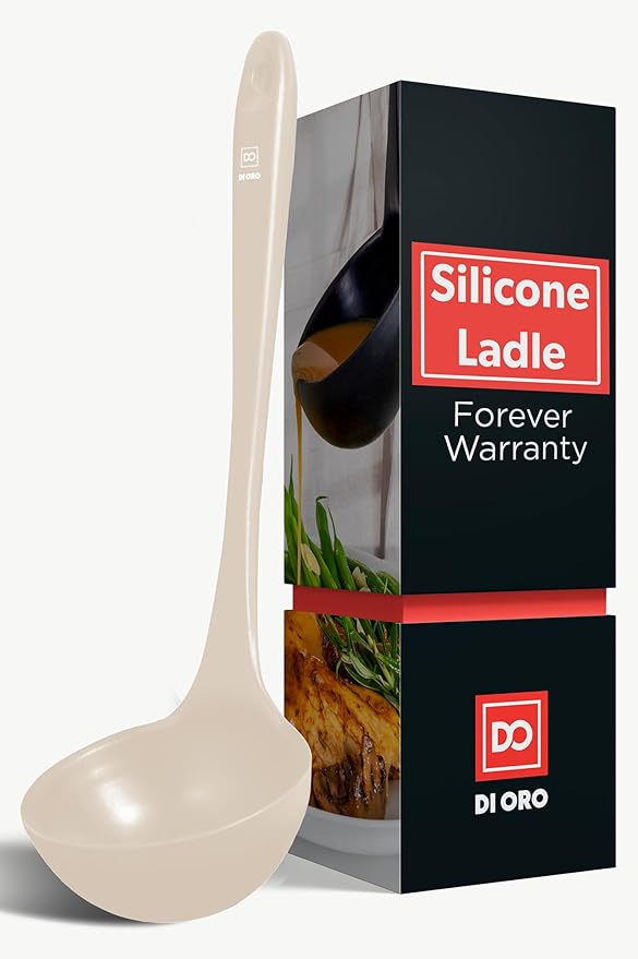 DI ORO Silicone Ladle ??Soup Ladle for Cooking & Serving Heat-Resistant - Large Kitchen Soup Ladle Nonstick Cookware Safe - Soup Serving Spoon with Wide Bowl - Silicone Utensil Dishwasher Safe (Clay)
