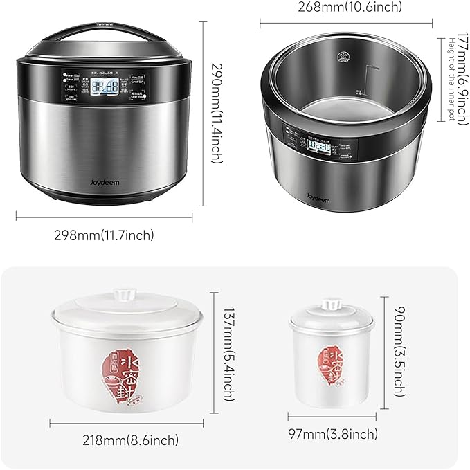 Joydeem Electric Stew Pot, 8.5Qt Stainless Steel Inner Pot with 5 Ceramic Liners (3.5L + 4 × 0.45L), Dual Cooking Modes, Brushed Stainless-Steel Exterior, For Soup, Congee & Bird?™s Nest, DDG-B350