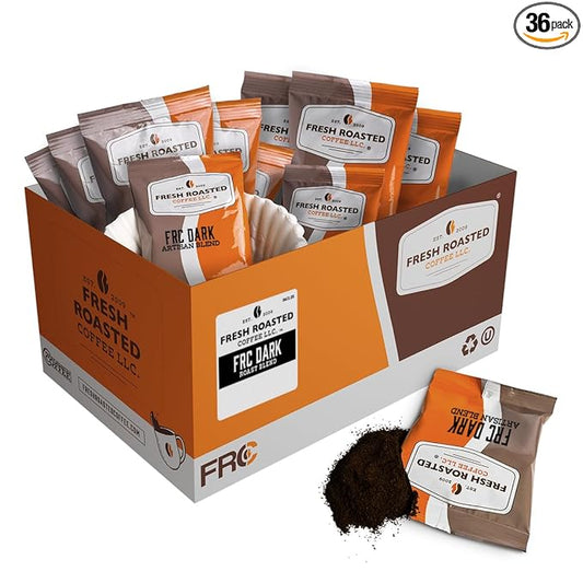 Fresh Roasted Coffee, FRC Dark Roast Blend, Pre-Ground Fractional Packs, 2.25 Ounce, 36 Count