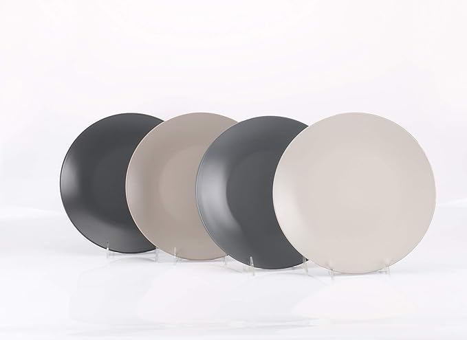 Colors Life 12pc Dinnerware Set, Very Cool - 4 Assorted Colors Grey, Light Grey, Light Beige and White