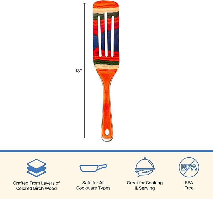 Baltique Marrakesh Collection 13" Wooden Spurtle Spatula ??Colorful Birch Wood Cooking Utensil, Nonstick Safe, Versatile Stirring & Serving Tool