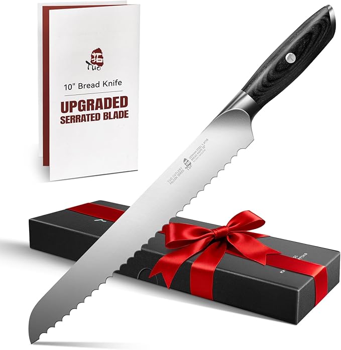TUO Bread Knife, 10 inch Upgraded Serrated Knife for Homemade Sourdough Bread, High Carbon German Steel with Ergonomic Handle, Gift Box - Falcon Series