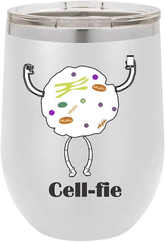 Cell Fie Wine Tumbler, Cell Fie Gift Lover, 12oz Stainless Steel Wine Tumbler, Gifts For Him, For Her, For Boys, For Girls, Birthday, Christmas Gift idea (White)