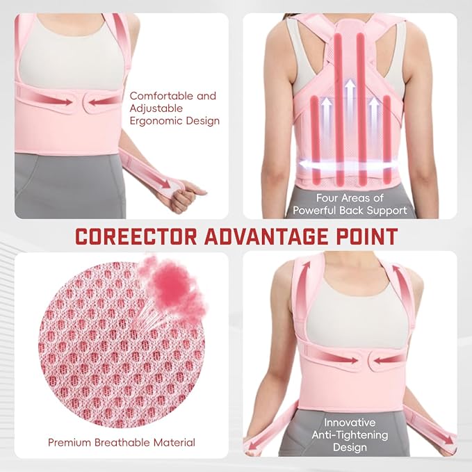 Back Brace Posture Corrector for Women & Men, Adjustable Shoulder Straightener with Full Back Support, Relief for Lower & Upper Back Pain, Hunchback & Scoliosis (Pink, Medium)