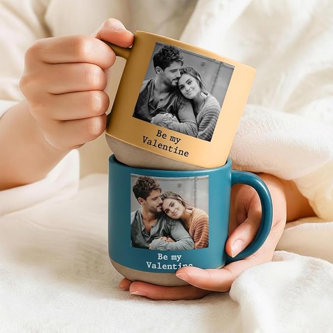 Custom Valentine Pottery Mug with Photo, Personalized Couple Coffee Cups, Custom Valentine Gifts for Girlfriend Boyfriend, Personalized Gifts for Couple