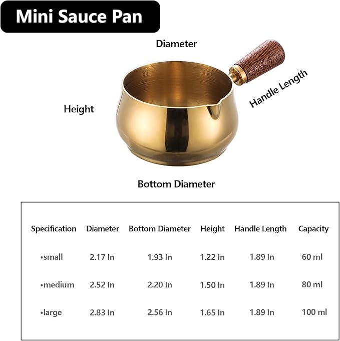 Mini Sauce Pan, 304 Stainless Steel Melting Pot, Dipping Bowls for Chocolate, Vinegar, Barbecue, Butter, Coffee, Milk Warmer for Tea, Soup - 2PCS (Rose Gold, 60ML)