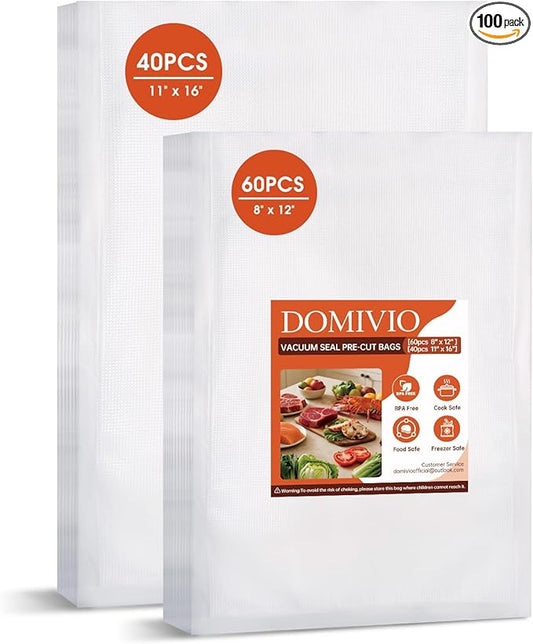 100PCS Vacuum Sealer Bags Set, 60 Quart 8" x 12" & 40 Gallon 11" x 16", Pre-Cut Food Saver Bags for Vacuum Sealer Machine, BPA-Free Storage Bags for Freezer Meal Prep & Sous Vide