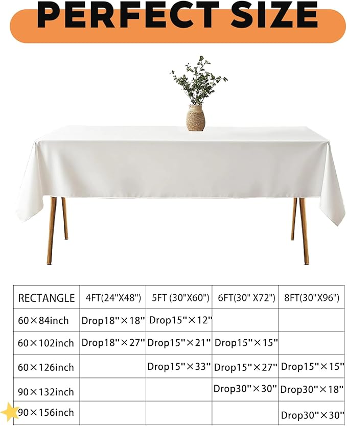 TWINPRET Rectangle Tablecloth 90 x 156 Inch, White Waterproof Washable Polyester Table Cloth - Stain & Oil Resistant Rectangular Table Cover for Outdoor, Indoor, Banquet & Party (Fits 8 Foot Tables)