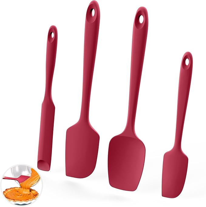 U-Taste 600쨘F Heat Resistant Silicone Spatulas: Flexible Food-Grade Silicon Baking Scraper, Kitchen Cooking Mixing Utensils with Upgraded Sturdy Handle Tip for Nonstick Cookware (4-Pc., Red)