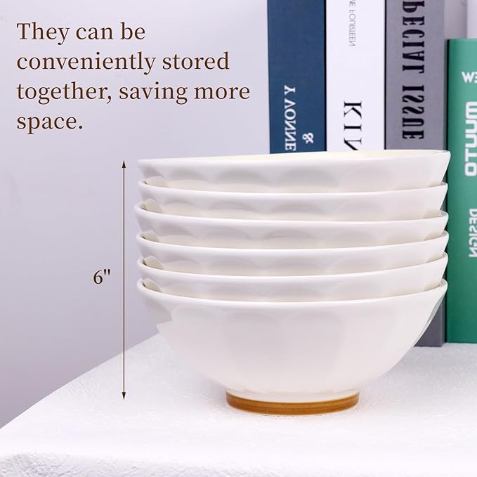 Large Pasta Bowls Set of 6, 29 oz Yellow Porcelain 7 inch, Microwave Oven Dishwasher Safe for Salad Soup