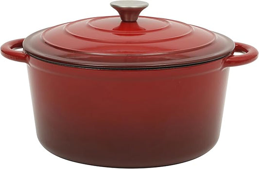 Gibson Home Addlestone 7 Qt Enameled Cast Iron Dutch Oven Pot with Lid ??Round, Oven Safe to 500째F, Ideal for Bread Baking & Stews - Gradient Red