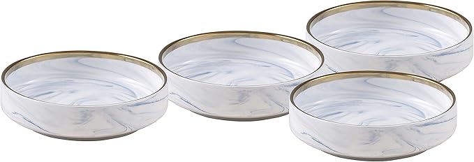 20 Piece Plates and Bowls Sets, Fine China Artisan Marbled Dinner Set for 4, Dishwahser Safe, Scratch Resistant, Blue with Gold Line