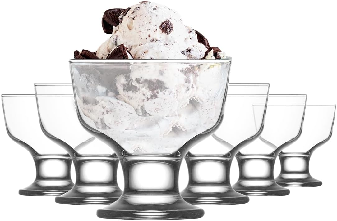 LAV Ice Cream Glass Bowls 6 Piece- Glass Dessert Cups for Dessert, Dish 9.5 oz - Clear Bowls Dessert
