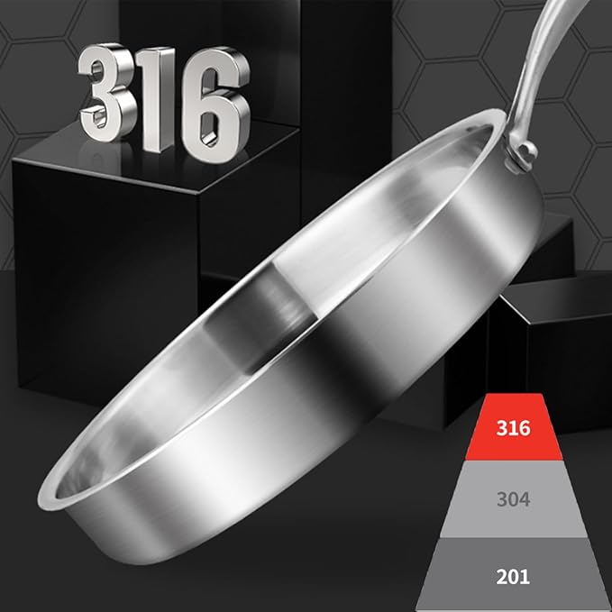 Stainless Steel Frying Pan with 5-Ply stainless steel Professional Cookware Durable Versatile Even Heating Dishwasher SafeSafe (8.5inch)