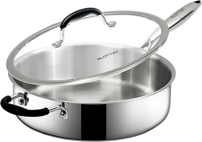 Tri-Ply Stainless Steel Saute Pan with Lid, 5 Quart Deep Saut챕 Pan with Stay Cool Handle,11.5 Inch Frying Pan,Dishwasher and Oven Safe,Induction Stainless Steel Cookware