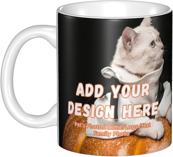 Customizable Mugs and Coffee Cups with Various Creative Designs Customize Your Photos Images Texts Partial or Full-Size Printing (Full-Width, White)