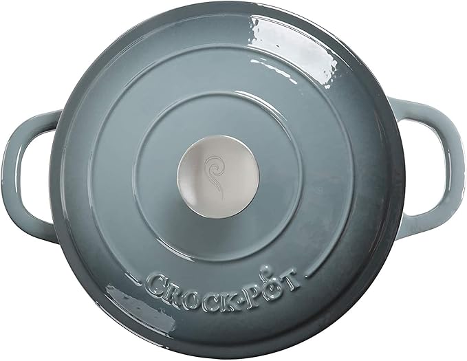 Crock-Pot Artisan 7-Quart Round Enameled Cast Iron Dutch Oven ??Slate Gray, Heavy-Duty Cookware for Slow Cooking, Baking, Roasting with Lid