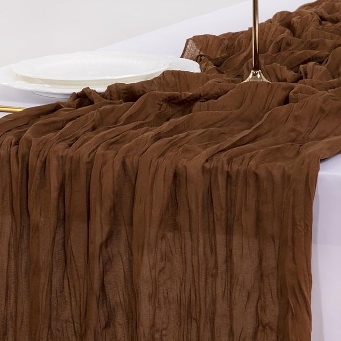 Socomi 3pcs Brown Coffee Valentine's Day Cheesecloth Table Runner Boho Rustic Gauze 120 inch 10FT Cheese Cloth Runner for Wedding Party Baby Shower Birthday Home Decor Holiday Decorations