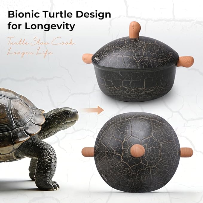 Bionic Turtle Design Nonstick Ceramic Dutch Oven Pot with Lid (6 qt, 10.2"), Non Toxic,PFAS & PFOA Free, Dishwasher Safe, Compatible with All Stovetops, Durable Cookware for Home Cooking