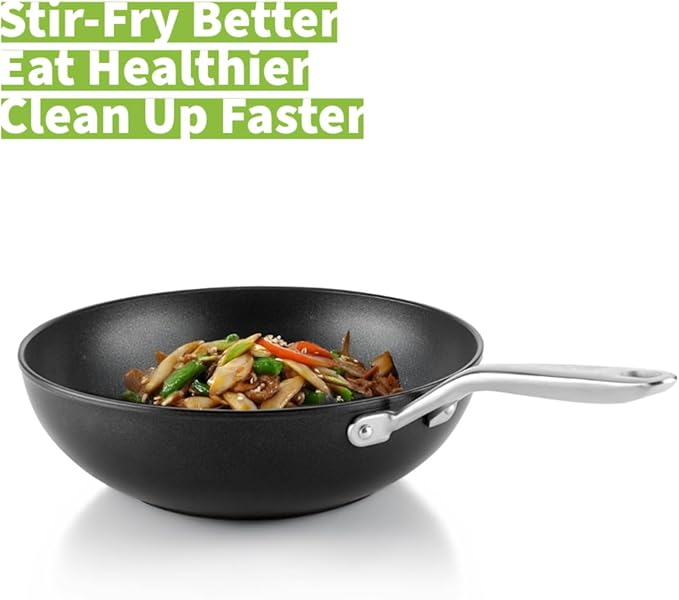 TECHEF - Onyx Collection, 12-Inch Nonstick Flat Bottom Wok/Stir-Fry Pan - PFOA Free, Dishwasher and Oven Safe, Made in Korea