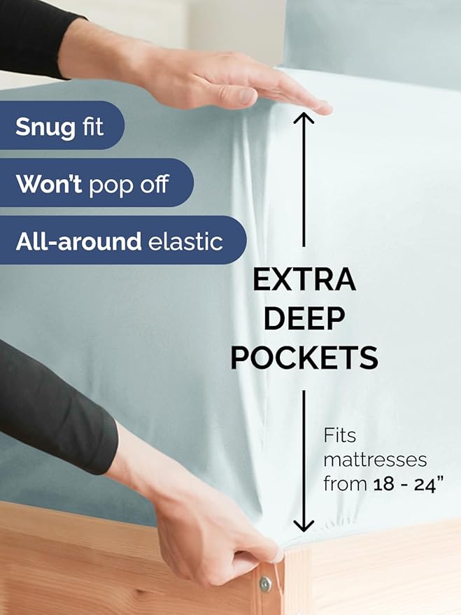 Extra Deep Pocket Full Sheets - 4 Piece Breathable & Cooling Bed Sheets - Hotel Luxury Bed Sheet Set - Soft, Wrinkle Free & Comfy - Easily Fits Extra Deep Mattresses - Deep Pocket Ice Blue Sheets Set