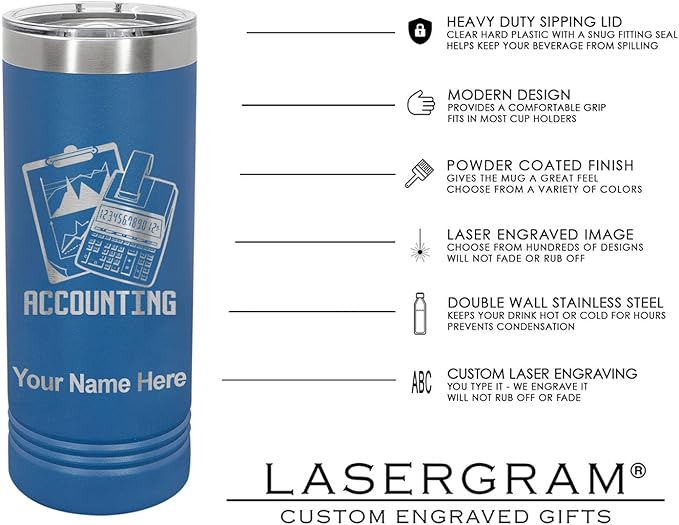 LaserGram 22oz Vacuum Insulated Skinny Tumbler, Gardening, Personalized Engraving Included (Dark Blue)