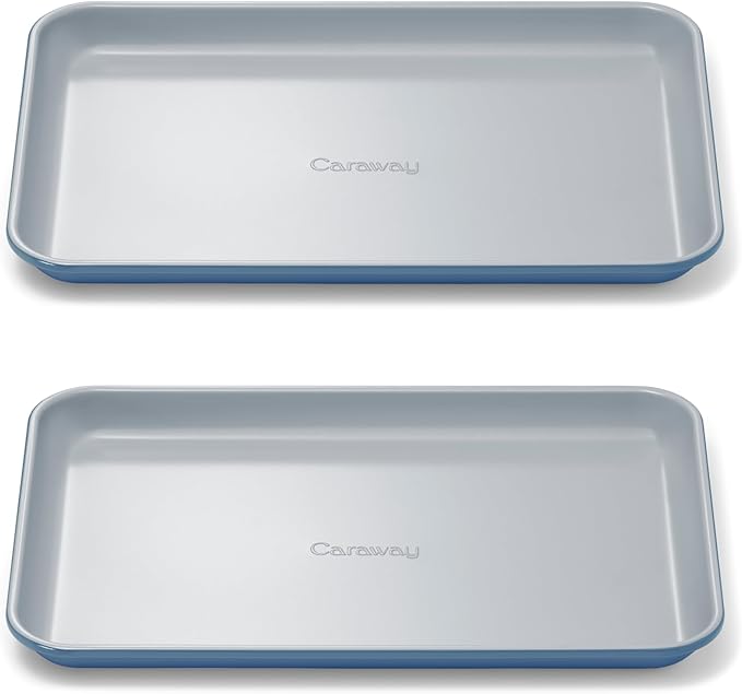 Caraway Nonstick Ceramic Small Baking Sheet Duo (9x13?? ??Non-Toxic, PTFE & PFOA Free ??Oven Safe ??Aluminized Steel Core ??Mini Sheet Pan for Baking, Roasting & More - Slate
